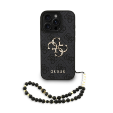 Guess PU 4G Metal Logo Strap iPhone 16 Pro Max hátlap tok, fekete tok és táska