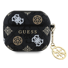 Guess PU 4G Peony Charm Apple AirPods 3 tok, fekete fülhallgató, fejhallgató tok