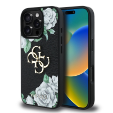 Guess PU Grained Roses 4G Metal Logo iPhone 16 Pro hátlap tok, fekete tok és táska