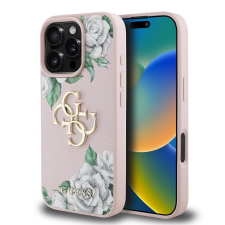 Guess PU Grained Roses 4G Metal Logo iPhone 16 Pro hátlap tok, rózsaszín tok és táska