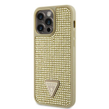 Guess Rhinestones Triangle Metal Logo iPhone 15 Pro Max hátlap tok, arany tok és táska