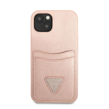 Guess Saffiano Double Card Apple iPhone 13 bőr hátlap tok, rózsaszín tok és táska