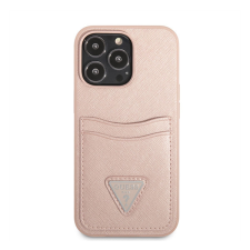 Guess Saffiano Double Card Apple iPhone 13 Pro bőr hátlap tok, rózsaszín tok és táska