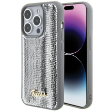 Guess Sequin Script fém tok iPhone 15 Pro készülékhez - ezüst tok és táska