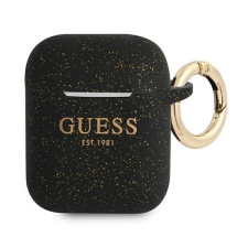 Guess Silicone Glitter Apple AirPods 1/2 tok, fekete fülhallgató, fejhallgató tok