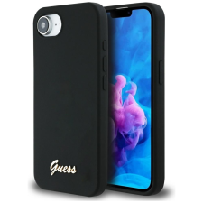 Guess Silicone Script Metal Logo Apple iPhone 16e MagSafe szilikon tok, fekete tok és táska