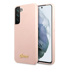 Guess Silicone Script Metal Samsung Galaxy S23+ szilikon tok, rózsaszín tok és táska