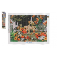 Gyémántfestés háziállatok a ház előtt 40x30 cm kiegészítőkkel bliszterben 7x33x3 cm kreatív és készségfejlesztő