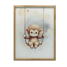  GYERMEKEK VÁSZNAK FESTMÉNYES MAJOM hintán KERET NÉLKÜL 50x70 CM grafika, keretezett kép