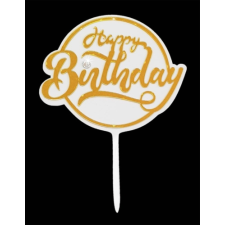 Gyertyakovács Fehér-arany Happy Birthday sziluett beszúró sütés és főzés