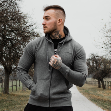 GymBeam Zipper Hoodie Grey Black pulcsi XXL férfi pulóver, kardigán