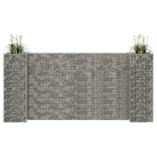  H alakú acéldrót virágtartó gabion 260 x 40 x 120 cm kerti tárolás