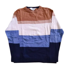  H&M kék és barna csíkos fiú pulóver (méret: 134/140)
