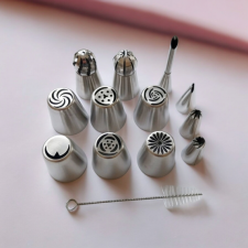  Habfej, díszítőcső készlet, fánktöltő csővel, 13 részes sütés és főzés