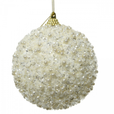  Habgömb glitteres fehér 8cm karácsonyfadísz