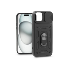 Haffner Apple iPhone 15 Plus ütésálló hátlap gyűrűvel és kameravédővel - Slide Armor - fekete tok és táska