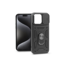 Haffner Apple iPhone 15 Pro Max ütésálló hátlap gyűrűvel és kameravédővel - Slide Armor - fekete tok és táska