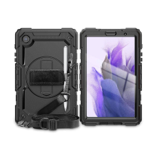 Haffner Samsung T220/T225 Galaxy Tab A7 Lite 8.7 ütésálló védőtok 360 fokos védelemmel, 4H kijelzővédő üveggel - Solid - fekete (ECO csomagolás) tok és táska
