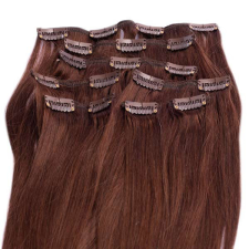 HairExtensionShop Csatos Emberi Póthaj Középbarna Színben 50cm (Szín #6) póthaj