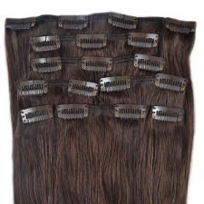 HairExtensionShop Csatos Emberi Póthaj Natúr Barna Színben 60cm (Szín #2) póthaj