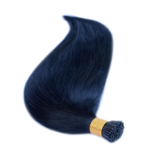 HairExtensionShop Keratinos I-TIP Emberi Póthaj Mikró Gyűrűzéshez Koromfekete 40cm (Szín #1) póthaj