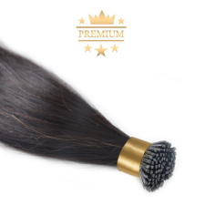 HairExtensionShop Prémium I-TIP Póthaj Natúrfekete Mikrogyűrűs Hajhosszabbításhoz 50cm (Szín #1b) póthaj