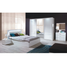  Hálószoba garnitúra (Szekrény+Ágy 160x200+2x éjjeliszekrény), fehér/magasfényű fehér HG, ASIENA bútor