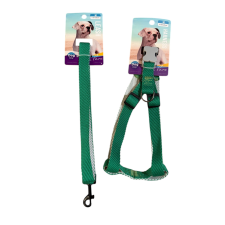  Hám + póráz szett – zöld, M méret nyakörv, póráz, hám kutyáknak