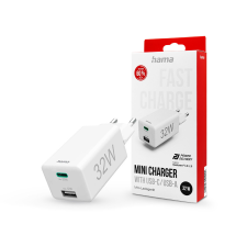 Hama hálózati töltő adapter Type-C + USB bemenettel - 32W - HAMA Mini Fast Charge PD3.0 + QC3.0 - fehér mobiltelefon kellék