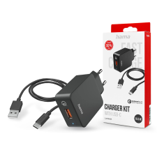 Hama hálózati töltő adapter USB-A bemenettel + Type-C kábel - 19.5W - HAMA      Charger Kit with USB-C QC3.0 - fekete (201625) mobiltelefon kellék