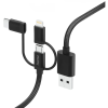 Hama USB Lightning + Micro USB + USB Type C Átalakító Fekete 1.5m 201536