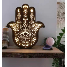  Hamsa _Mandala éjjeli lámpa, fából dekorációs kellék