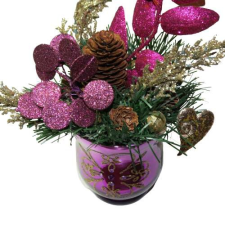 Handmade Karácsonyi asztali dekoráció, Díszített fém váza, 23x23 cm, 23x23 cm karácsonyi dekoráció
