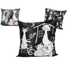 Hanipol Díszpárna - 45x45cm - fekete alapon fehér macskás lakástextília