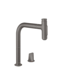 Hansgrohe Mosogató csaptelep Hansgrohe Metris kihúzható zuhannyal, 2 áram csiszolt fekete króm 73818340 csaptelep