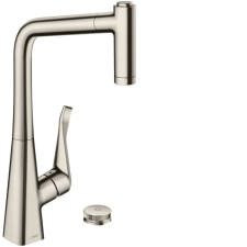 Hansgrohe Mosogató csaptelep Hansgrohe Metris kihúzható zuhannyal, 2 áram rozsdamentes acél megjelenés 73806800 csaptelep