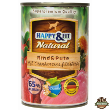Happy&amp;Fit Natural Dog Konzerv Marha &amp; Pulyka Áfonyával &amp; Sárfányolajjal 400g kutyaeledel