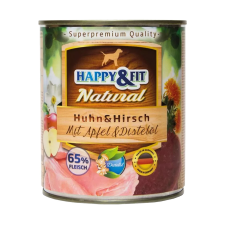 Happy&Fit Natural Konzerv Kutyáknak (Csirke, Szarvas, Alma és Sáfrányolaj) - 800 g kutyaeledel