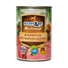 Happy&Fit Natural Konzerv Kutyáknak (Marha, Pulyka, Áfonya és Sáfrányolaj) - 400 g kutyaeledel