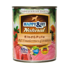 Happy&Fit Natural Konzerv Kutyáknak (Marha, Pulyka, Áfonya és Sáfrányolaj) - 800 g kutyaeledel