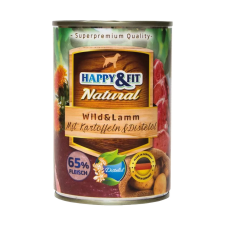 Happy&Fit Natural Konzerv Kutyáknak (Vad, Bárány, Burgonya és Sáfrányolaj) - 400 g kutyaeledel