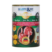 Happy&amp;Fit Superior Konzerv Kutyáknak (Marha, Mangó és Áfonya) - 400 g kutyaeledel