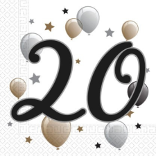 Happy Birthday 20 Milestone szalvéta 20 db-os 33x33 cm party kellék
