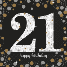 Happy Birthday 21 Gold szalvéta 16 db-os 33x33 cm party kellék