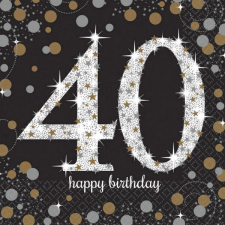 Happy Birthday 40 Gold szalvéta 16 db-os 33x33 cm papírárú, csomagoló és tárolóeszköz