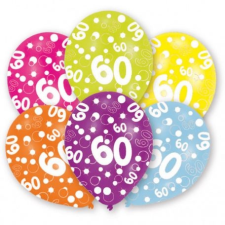 Happy Birthday 60 léggömb, lufi 6 db-os 11 inch (27,5cm) party kellék