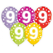 Happy Birthday 9 Dots léggömb, lufi 5 db-os 12 inch (30cm) party kellék