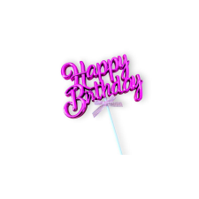 Happy Birthday beszúró tortadísz, műanyag, ciklámen sütés és főzés