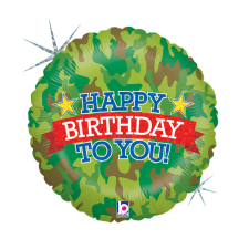 Happy Birthday Camouflage Holo fólia lufi 46 cm party kellék