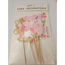  Happy Birthday első szülinapos, rózsaszín,lányos torta beszúró party kellék